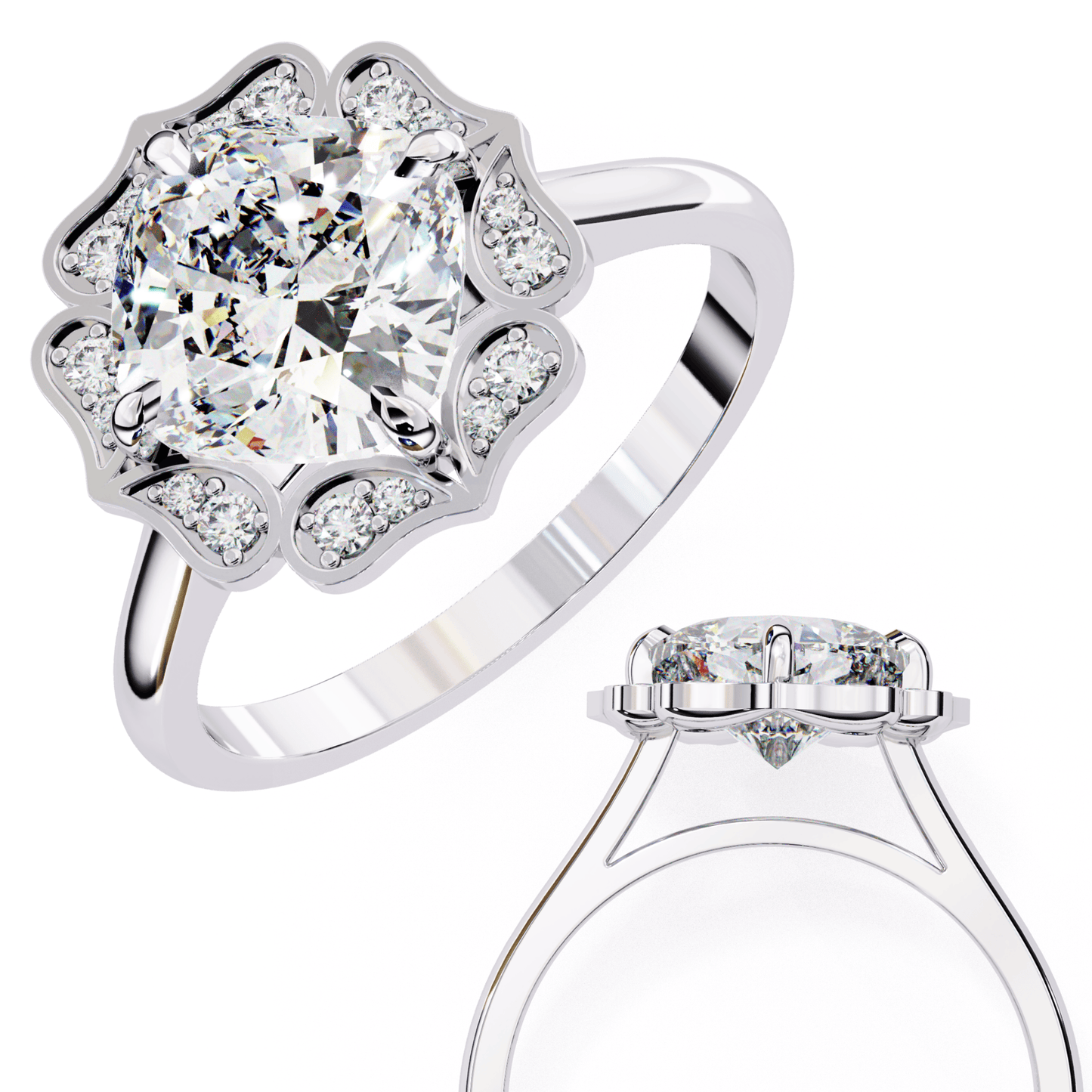 White Lotus Solitaire 3.36 Carat Engagement Ring