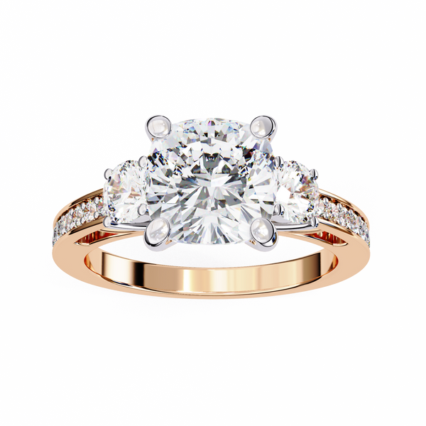 Three Stone Charm Cushion Solitaire Ring