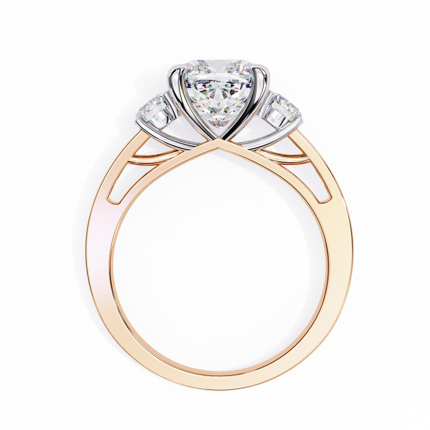 Three Stone Charm Cushion Solitaire Ring