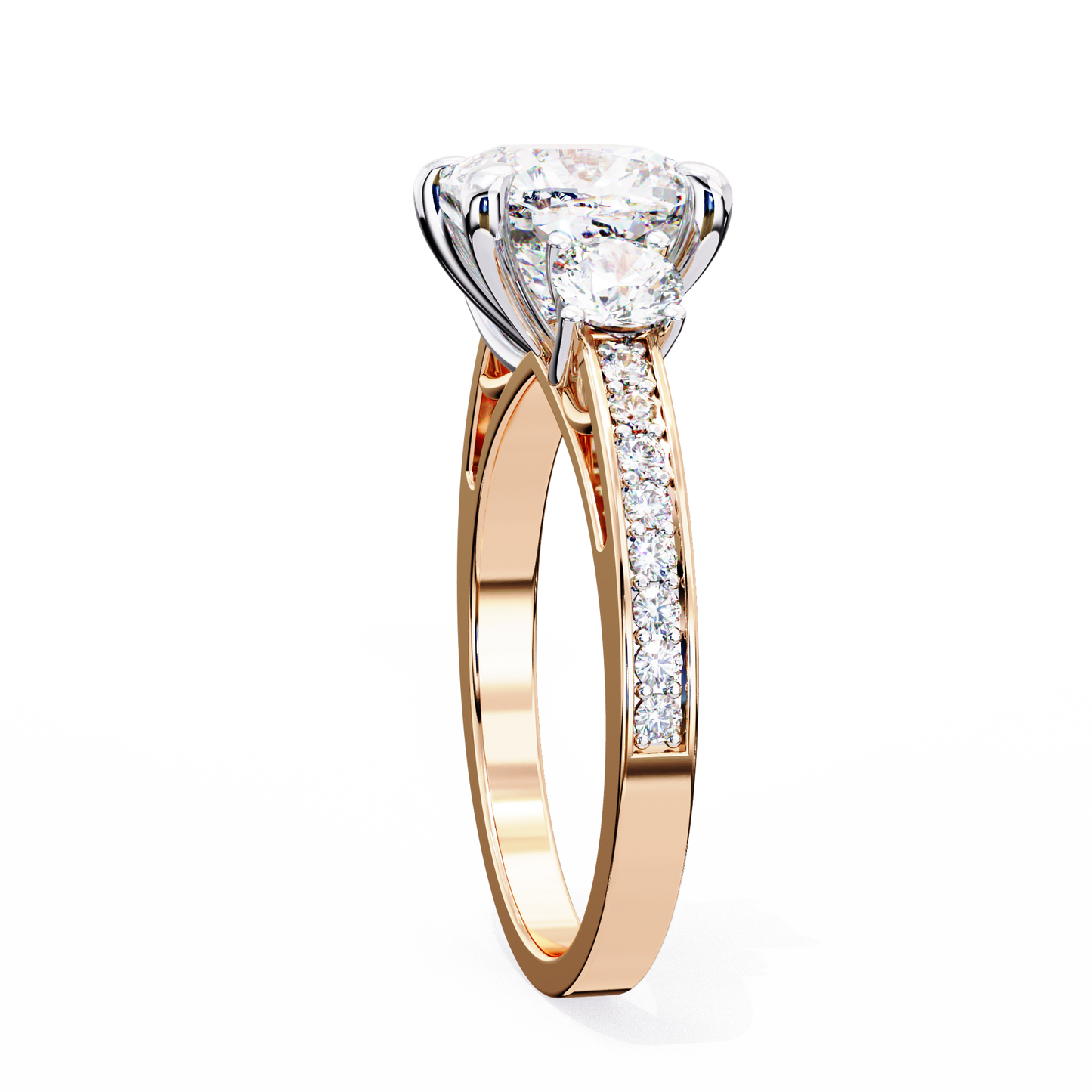 Three Stone Charm Cushion Solitaire Ring