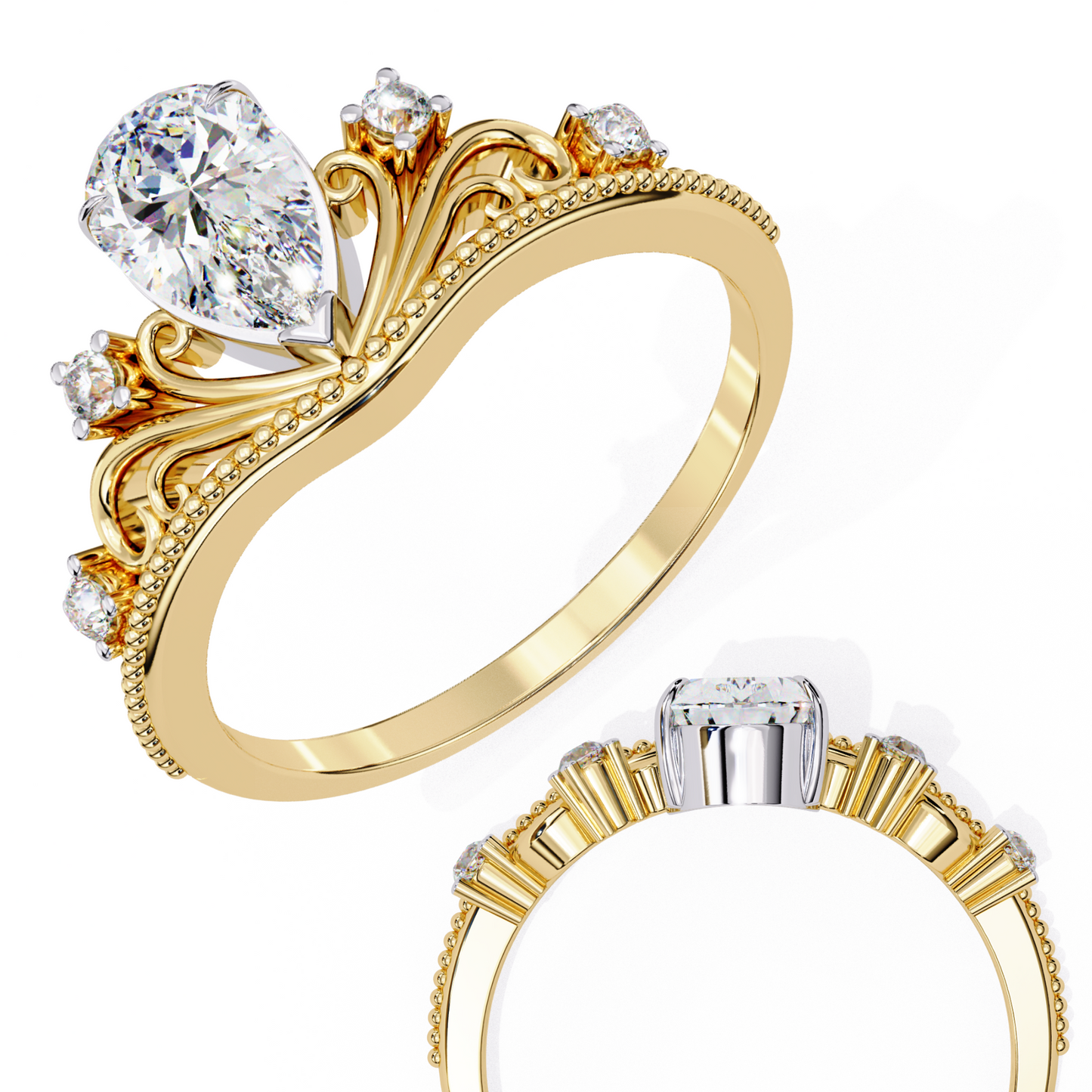 Queen's Crown0.97 Carat Pear Solitaire Ring
