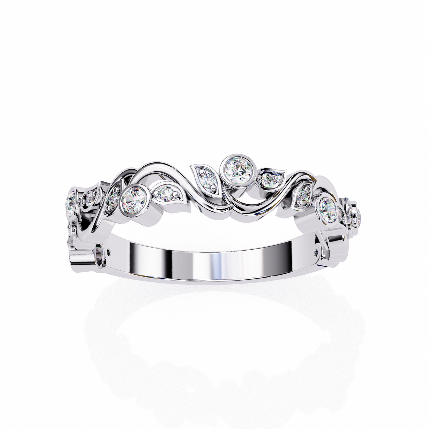 Camelia Crest Diamond Band Ring