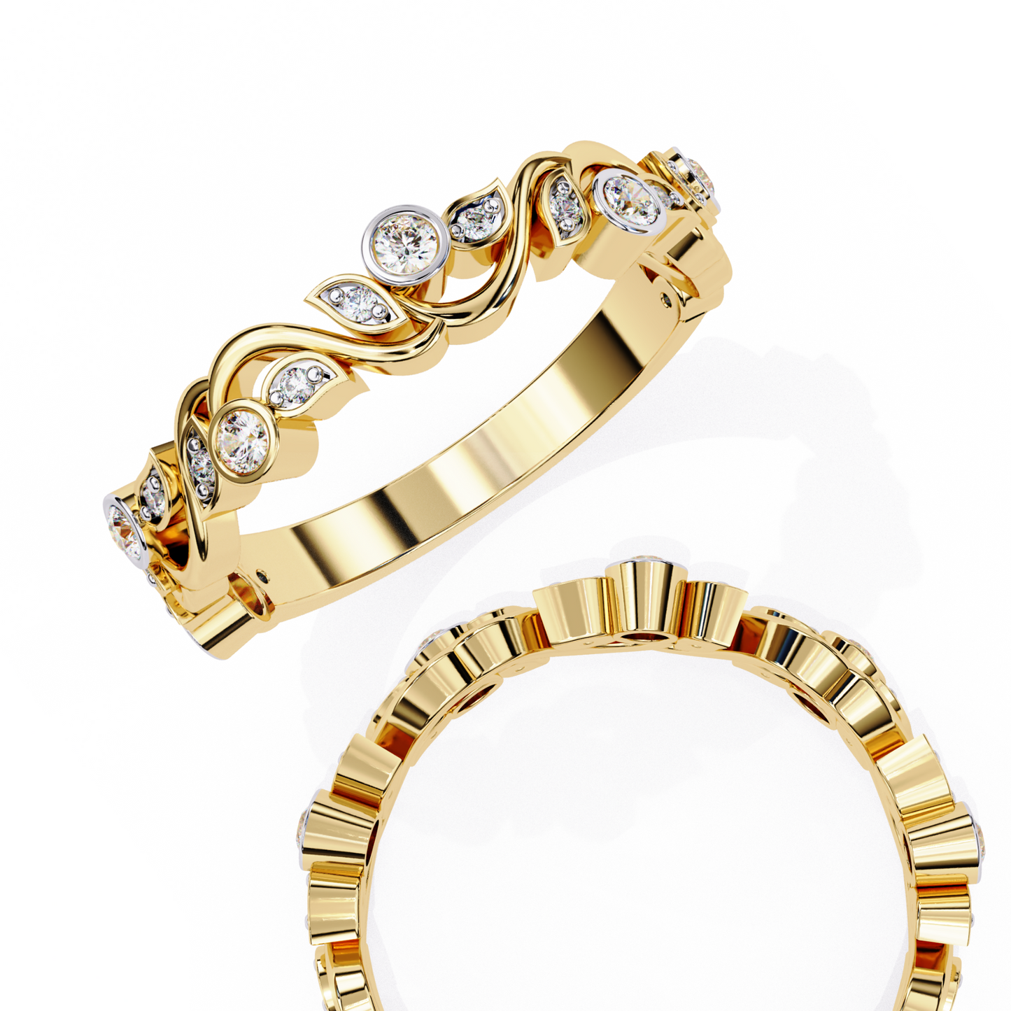 Camelia Crest Diamond Band Ring