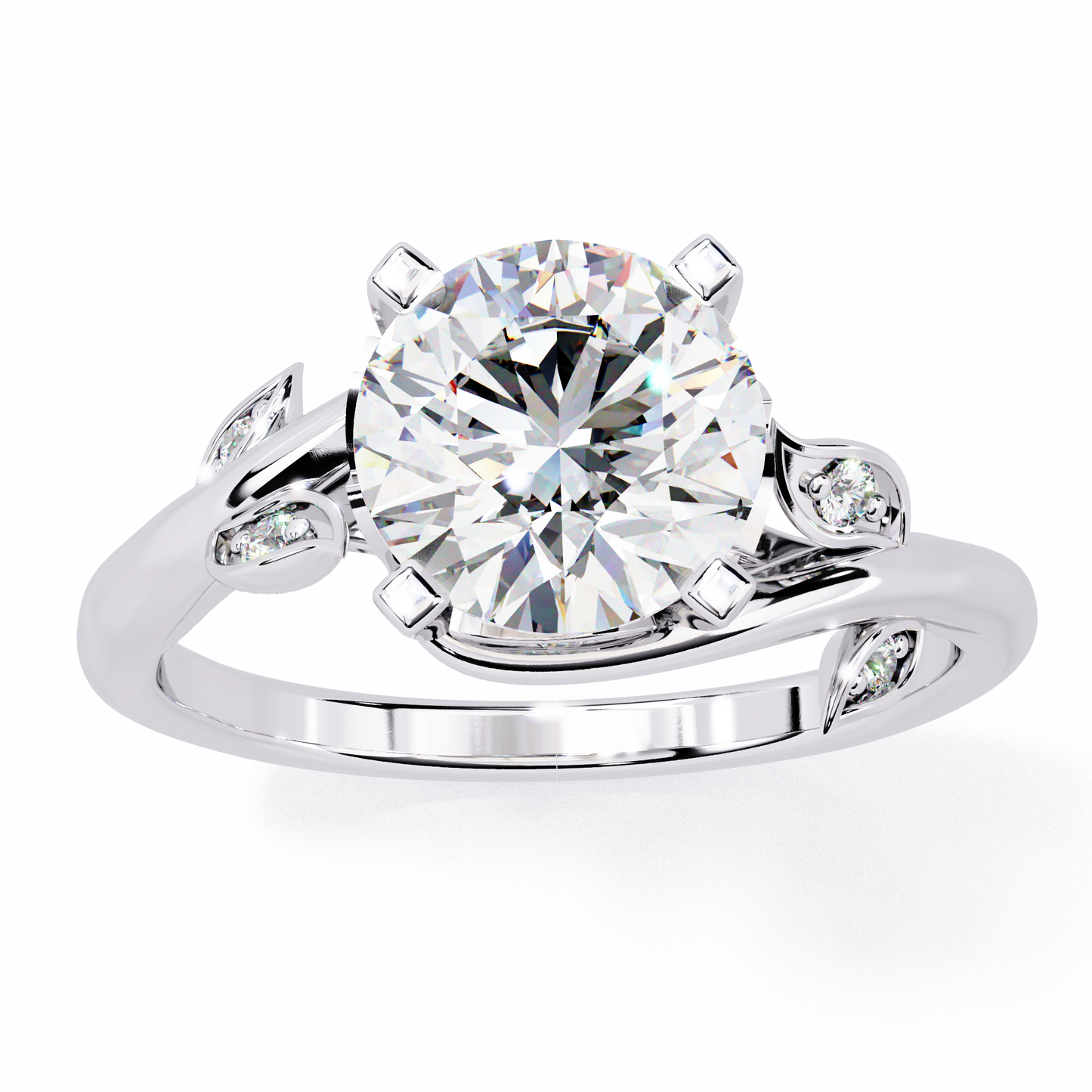 Dahlia Leaf Round Solitaire Ring