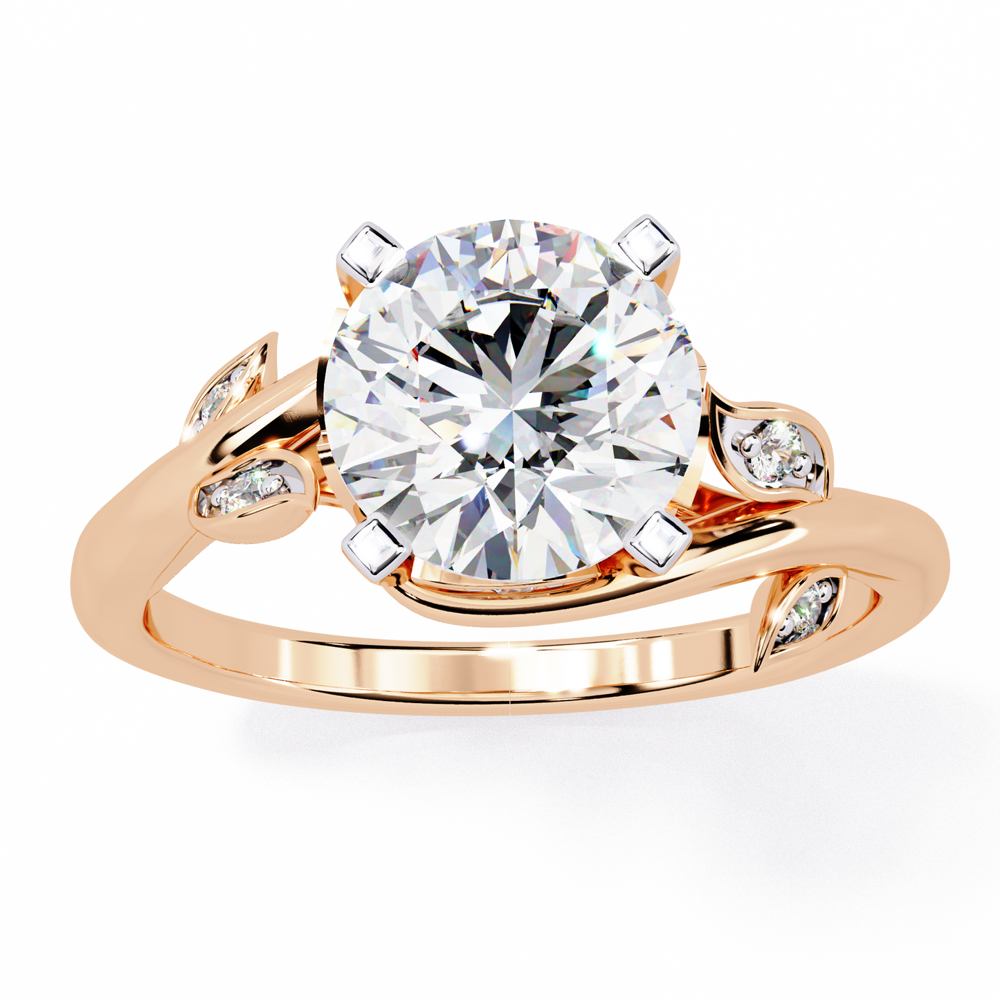 Dahlia Leaf Round Solitaire Ring