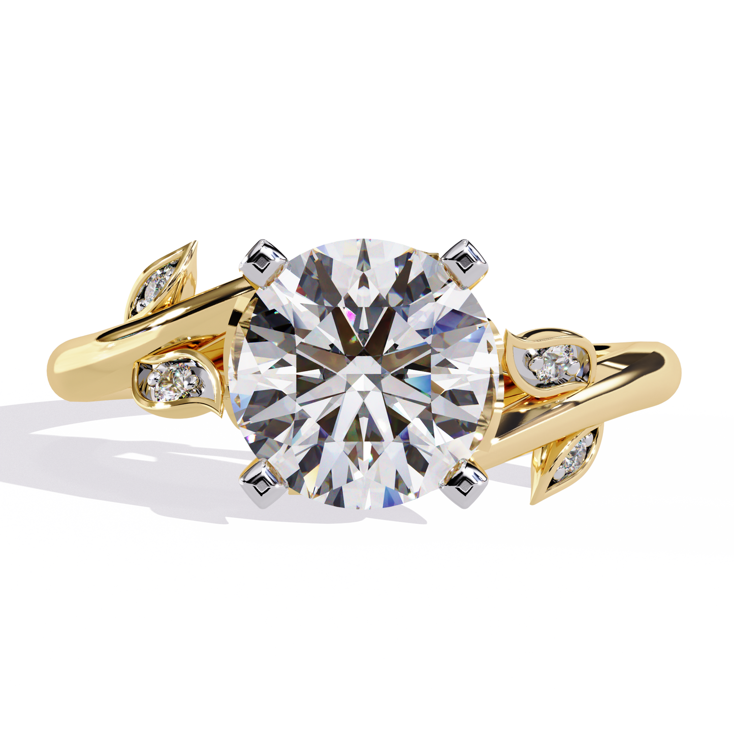 Dahlia Leaf Round Solitaire Ring