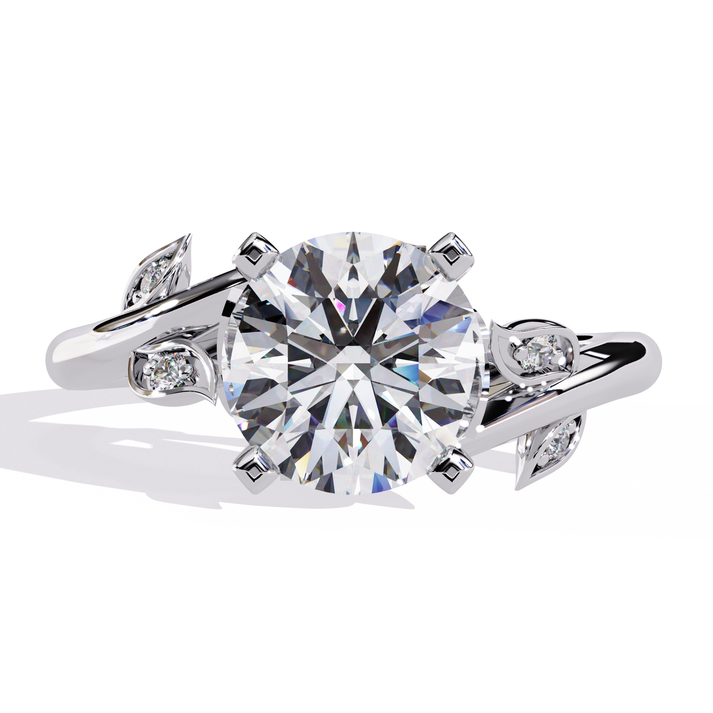 Dahlia Leaf Round Solitaire Ring