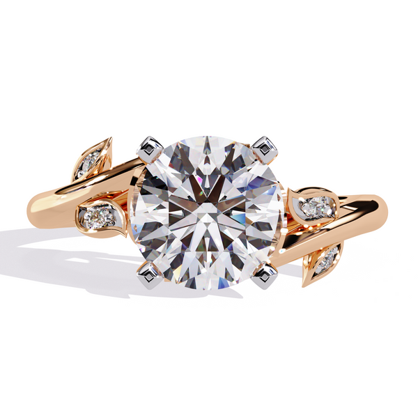 Dahlia Leaf Round Solitaire Ring