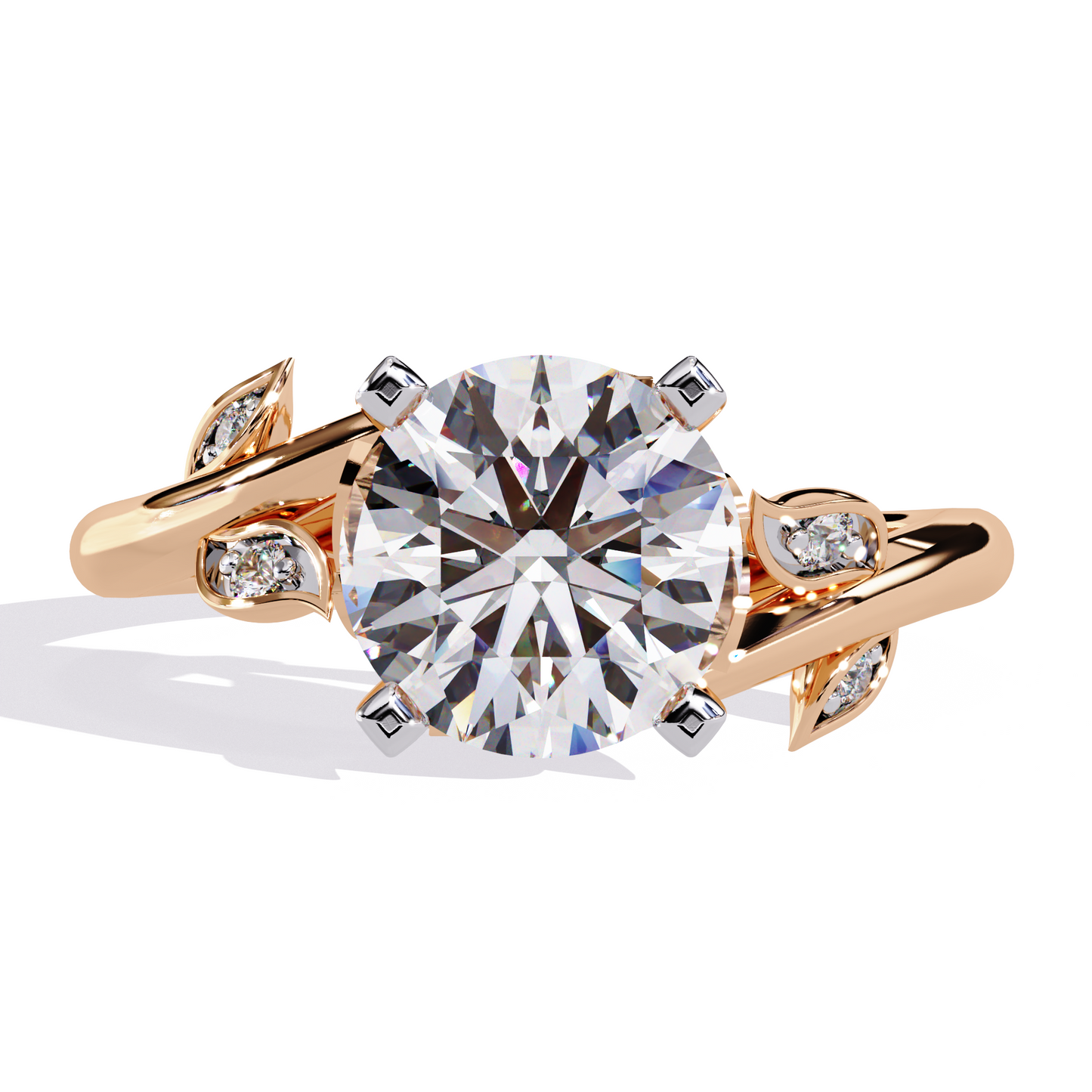 Dahlia Leaf Round Solitaire Ring