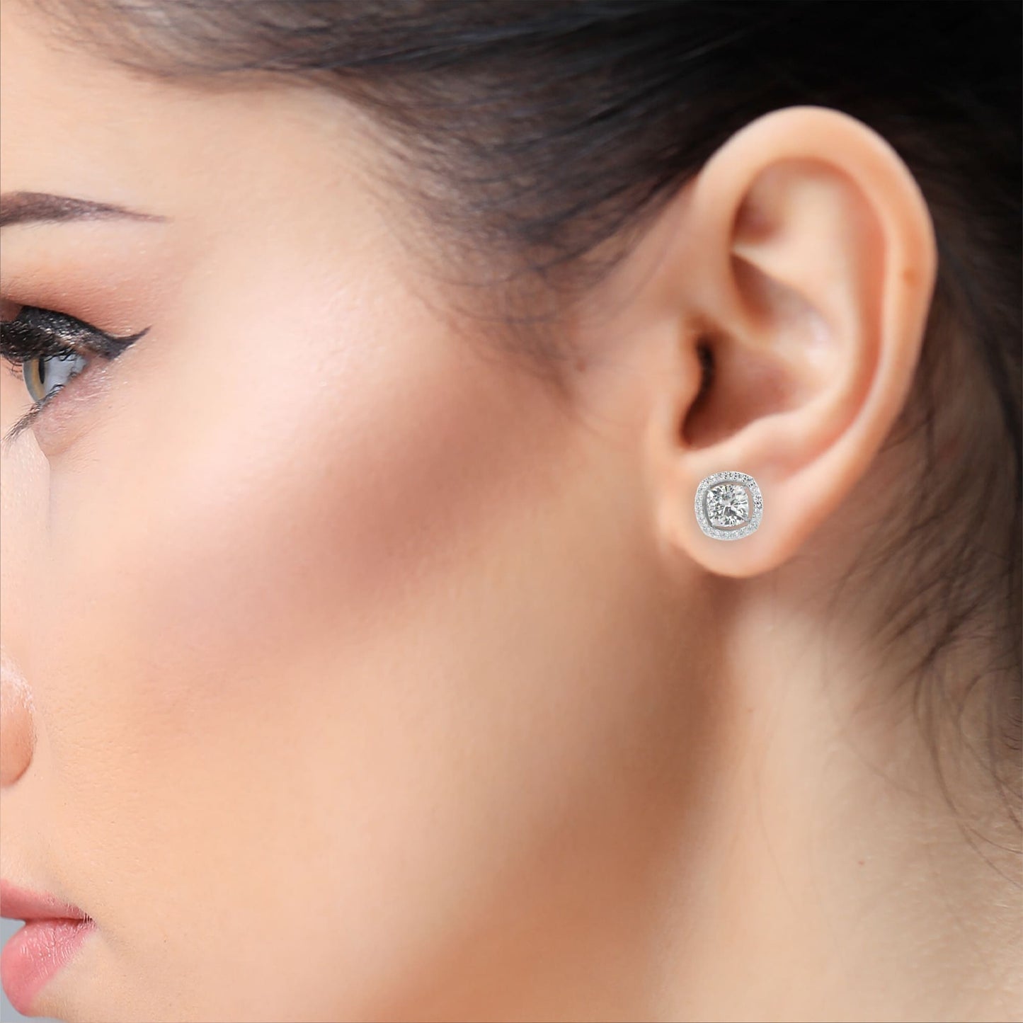Halo Cushion Square Solitaire Studs