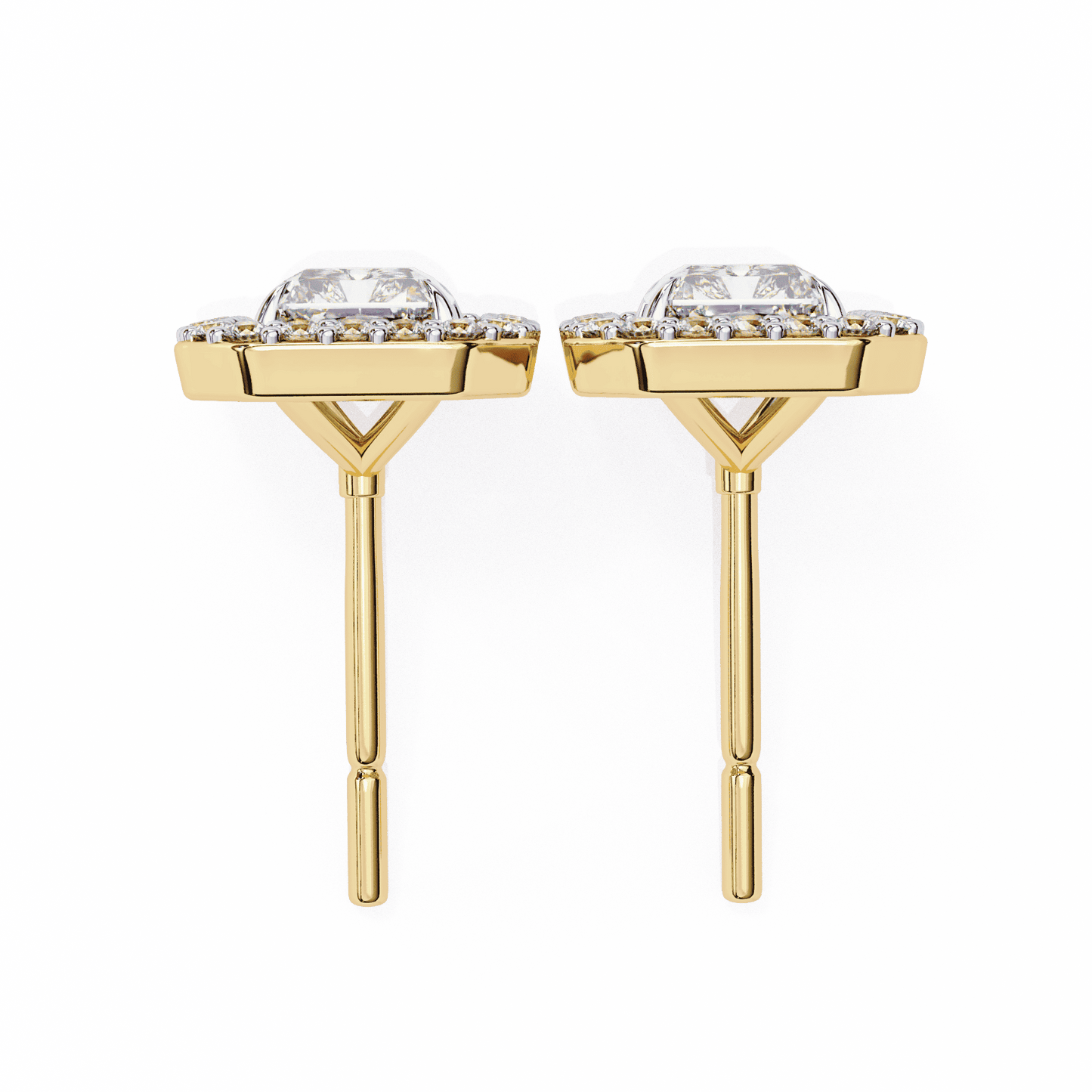 0.80 Carat each Center Solitaire Radiant Halo Studs