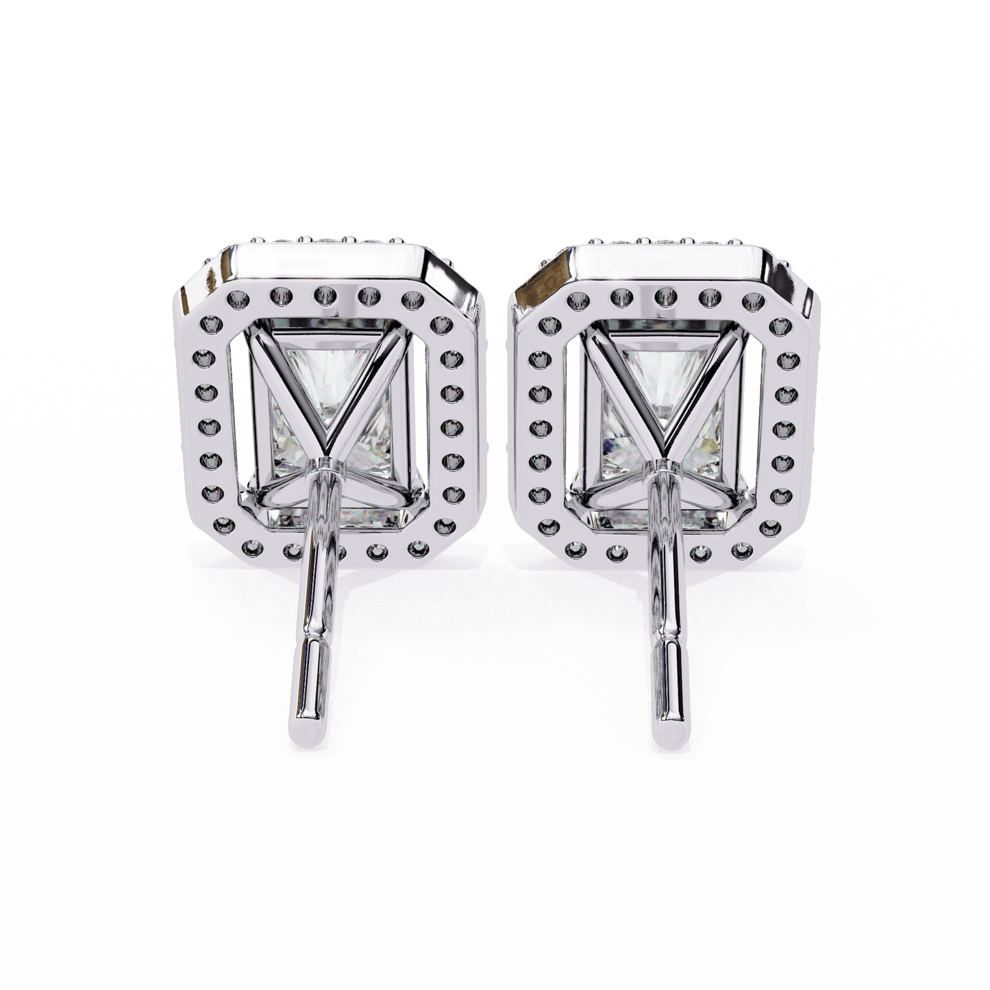 0.80 Carat each Center Solitaire Radiant Halo Studs