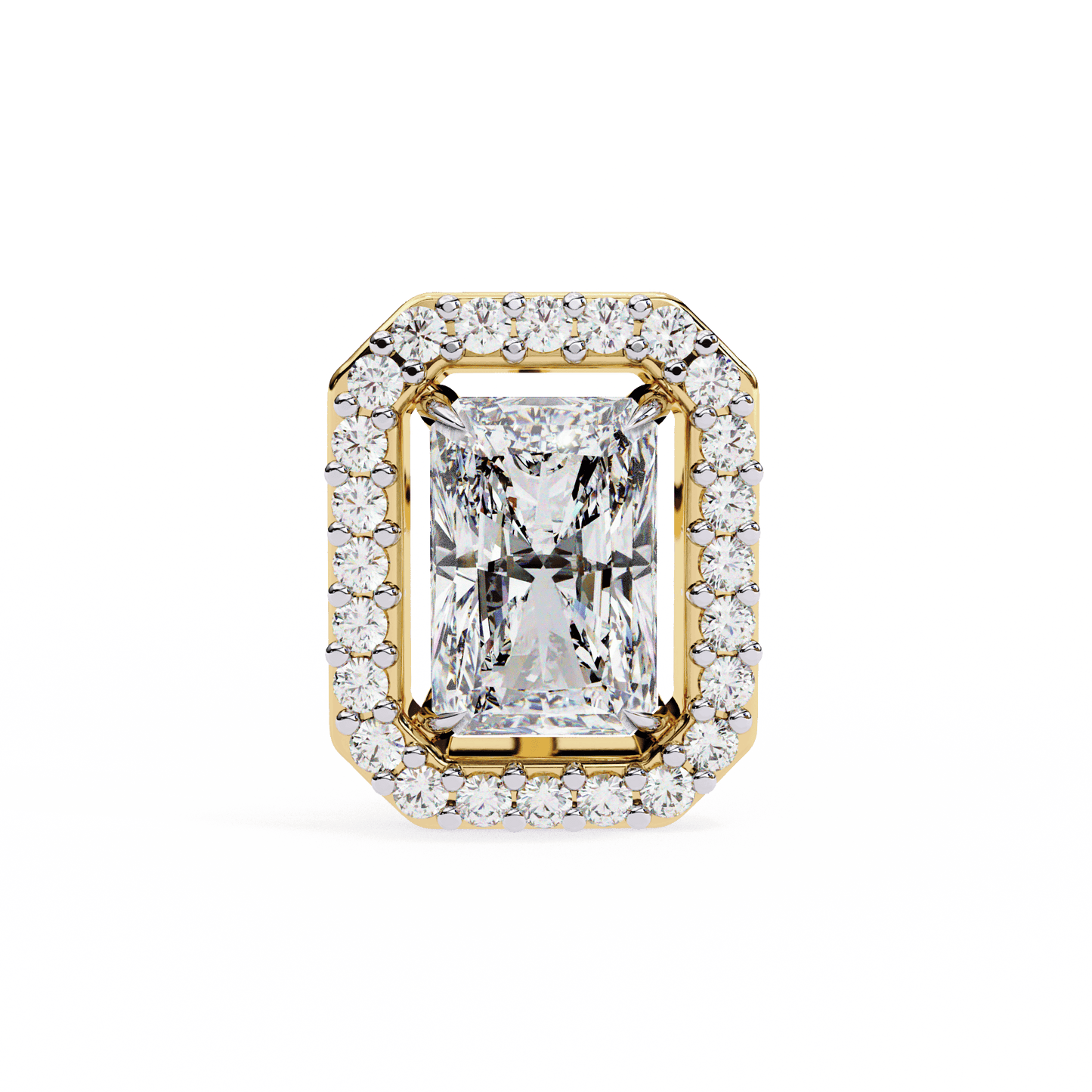 0.80 Carat each Center Solitaire Radiant Halo Studs