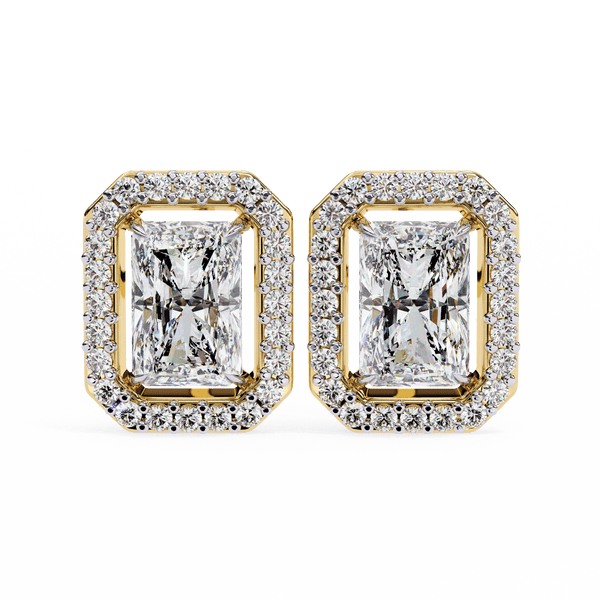 0.80 Carat each Center Solitaire Radiant Halo Studs
