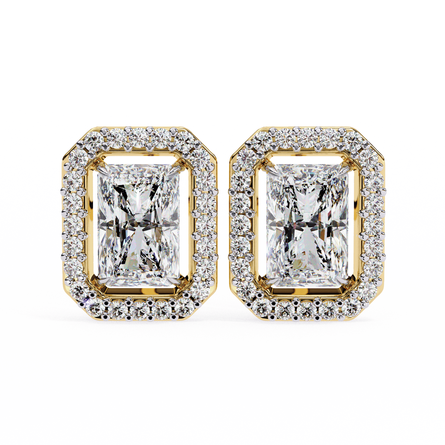0.80 Carat each Center Solitaire Radiant Halo Studs