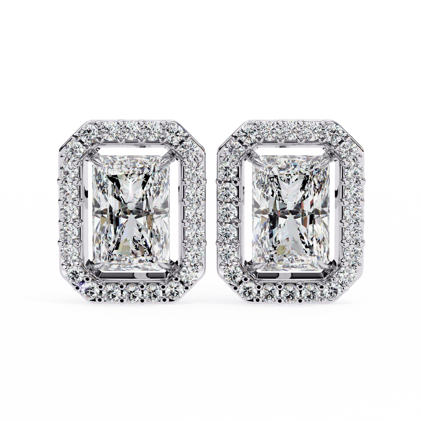 0.80 Carat each Center Solitaire Radiant Halo Studs