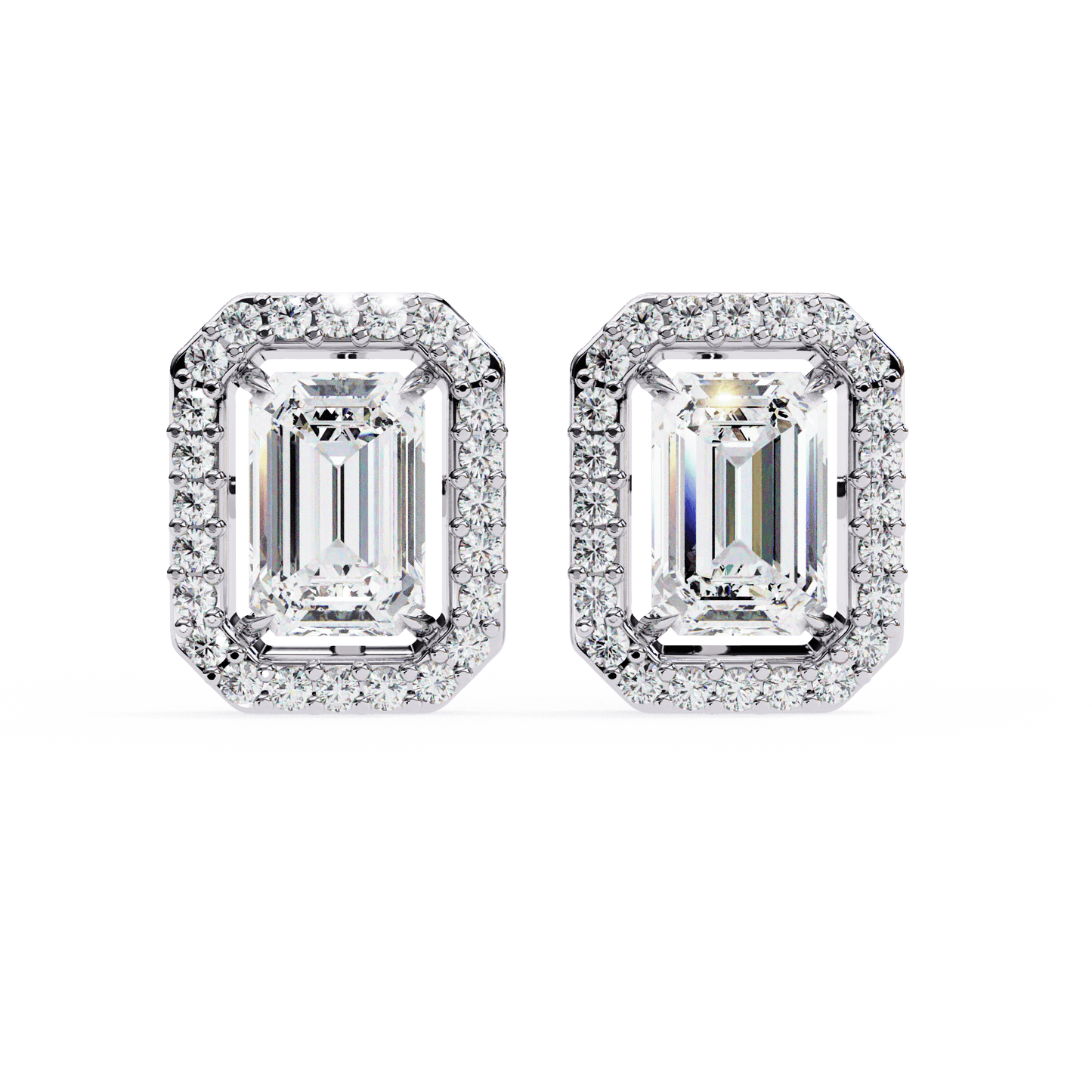 Emerald Halo Solitaire Stud Earrings
