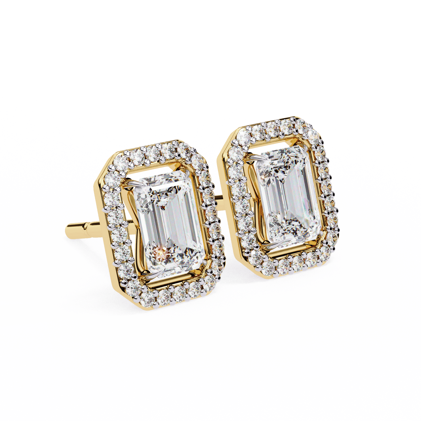Emerald Halo Solitaire Stud Earrings