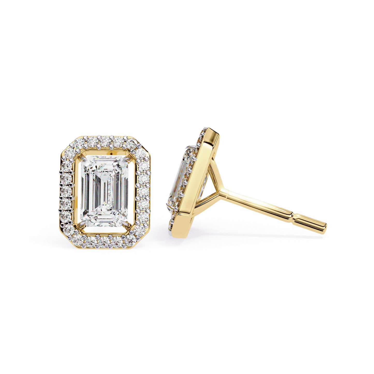 Emerald Halo Solitaire Stud Earrings
