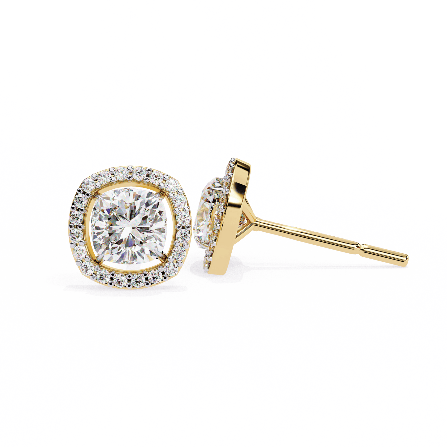 Halo Cushion Square Solitaire Studs