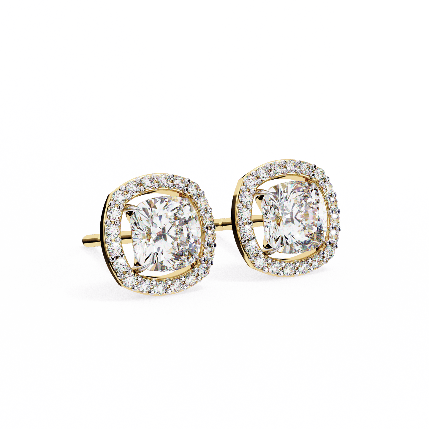 Halo Cushion Square Solitaire Studs