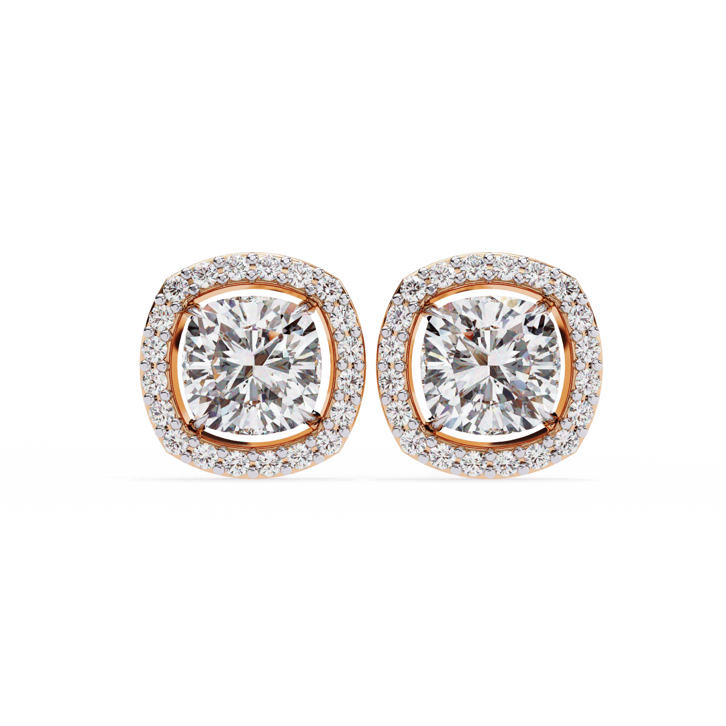 Halo Cushion Square Solitaire Studs