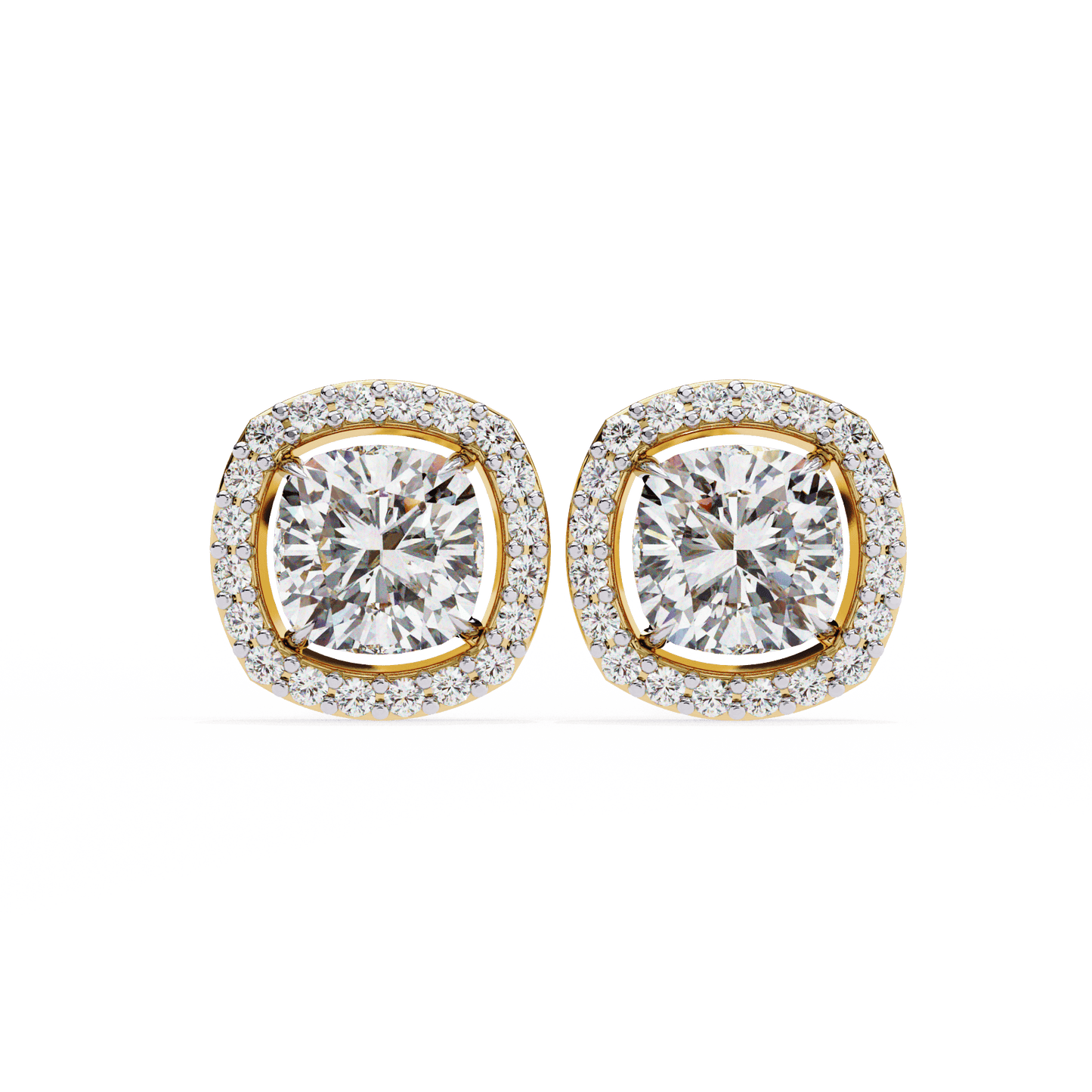 Halo Cushion Square Solitaire Studs