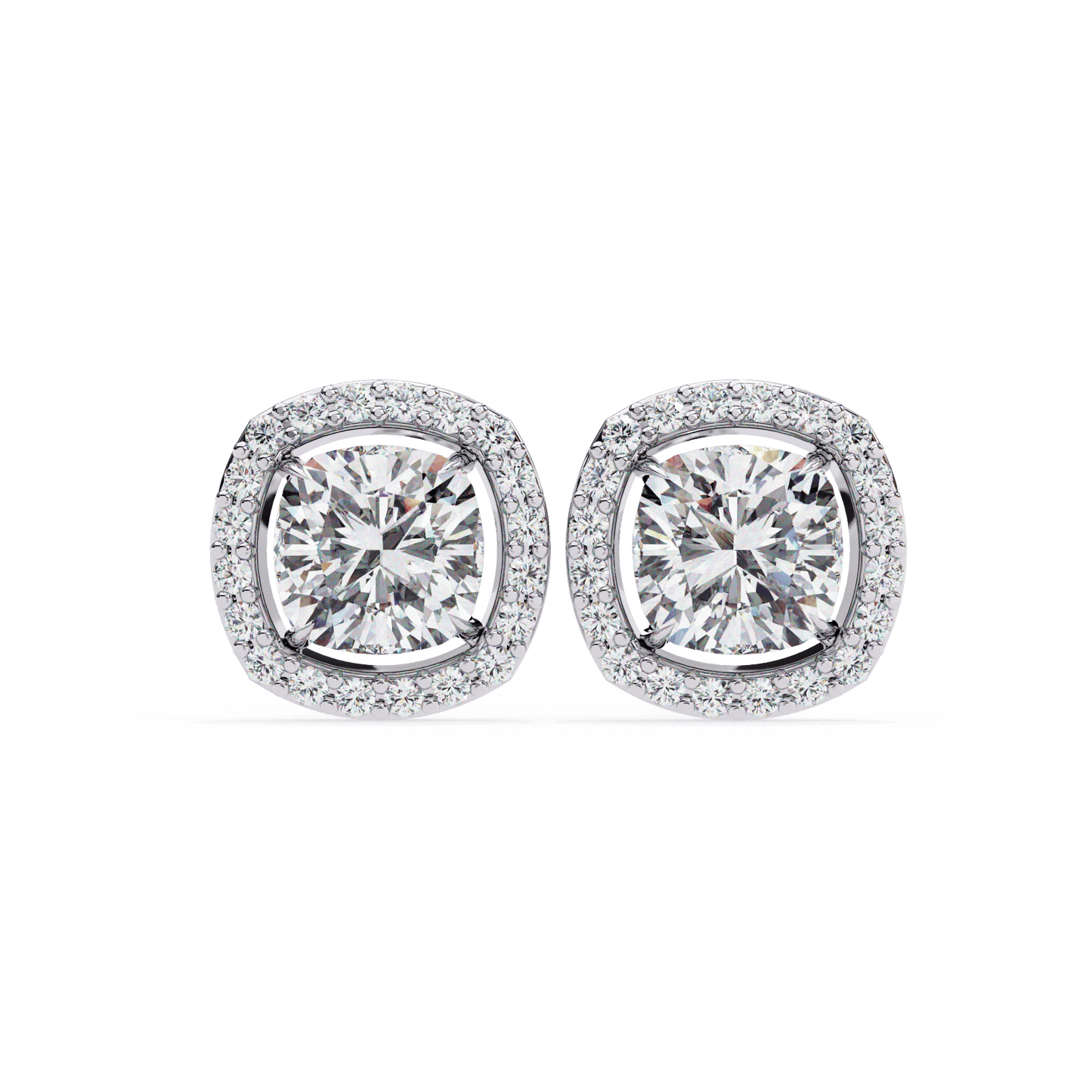 Halo Cushion Square Solitaire Studs