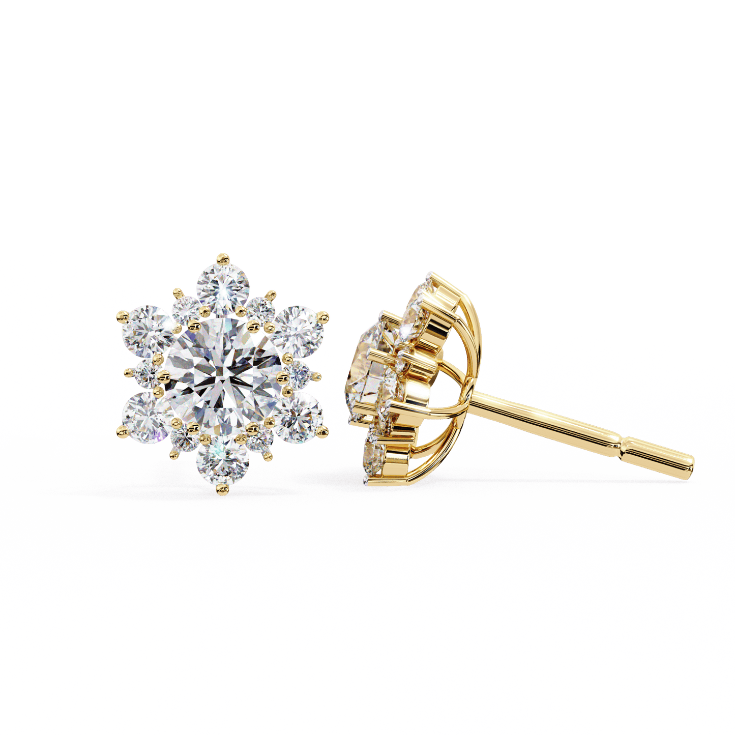 Shinning Star Halo Round Solitaire Earrings