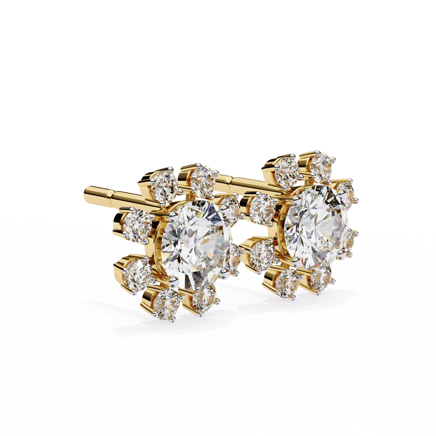 Wheel Halo Round Solitaire Earrings