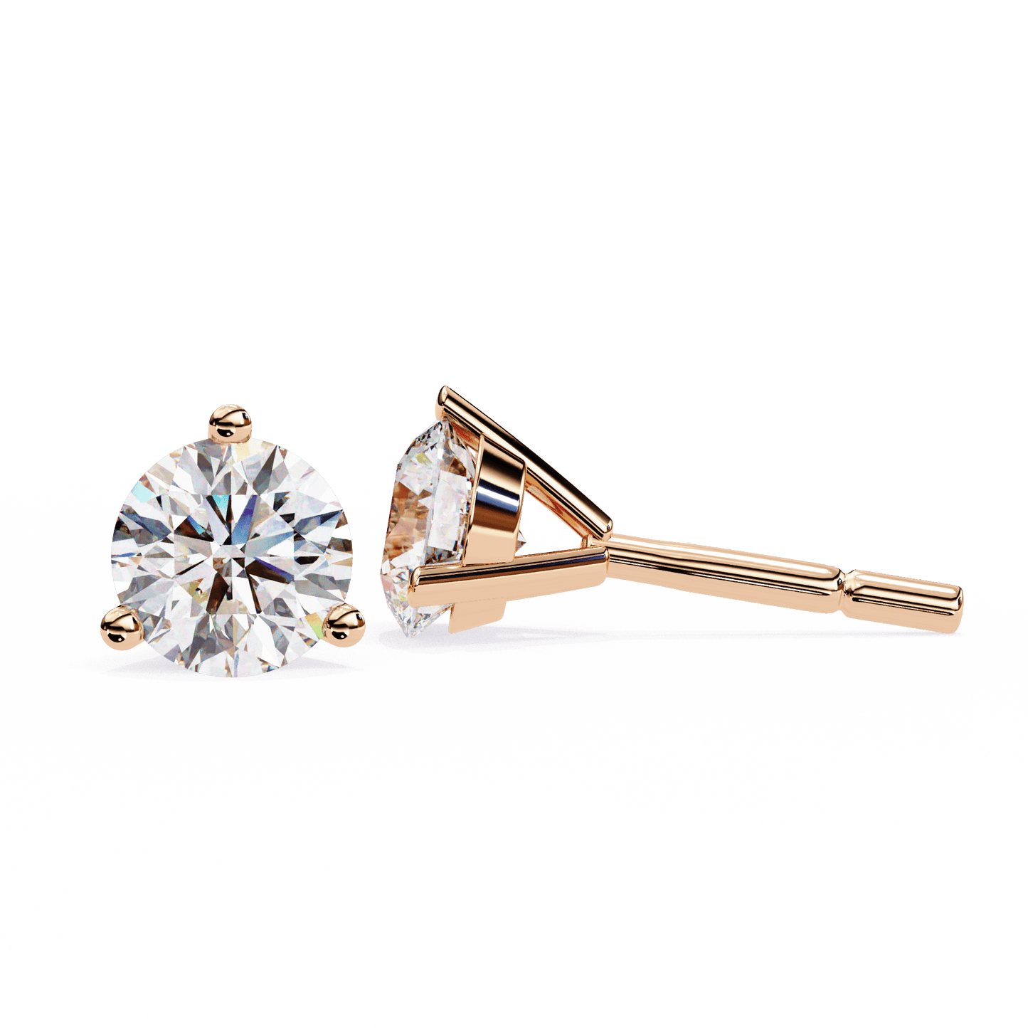 0.90 carat each 3 Prong Carat Round Solitaire Earrings