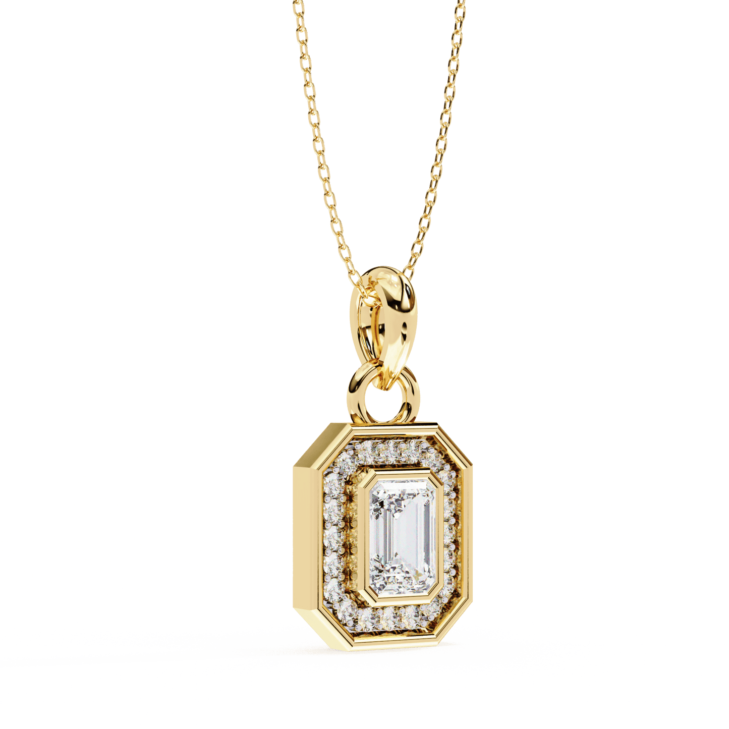 Octagon Shape Emerald Halo Pendant