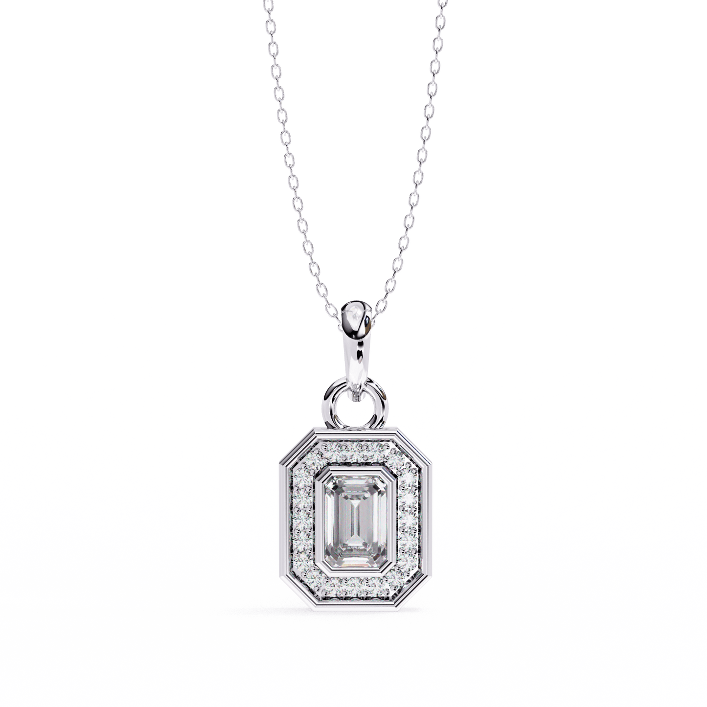 Octagon Shape Emerald Halo Pendant