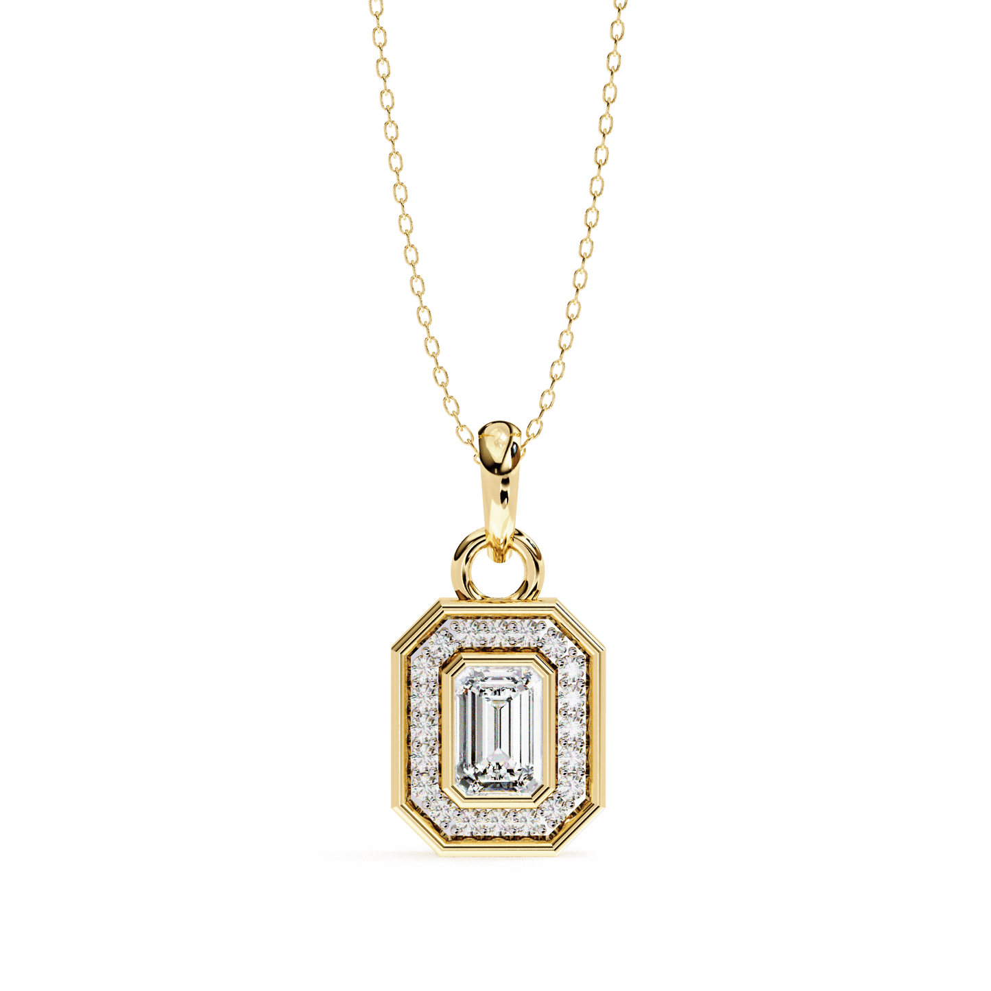 Octagon Shape Emerald Halo Pendant