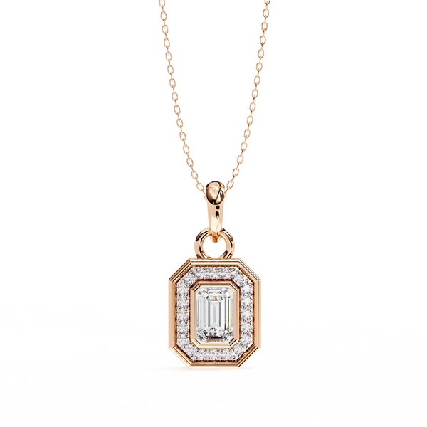 Octagon Shape Emerald Halo Pendant