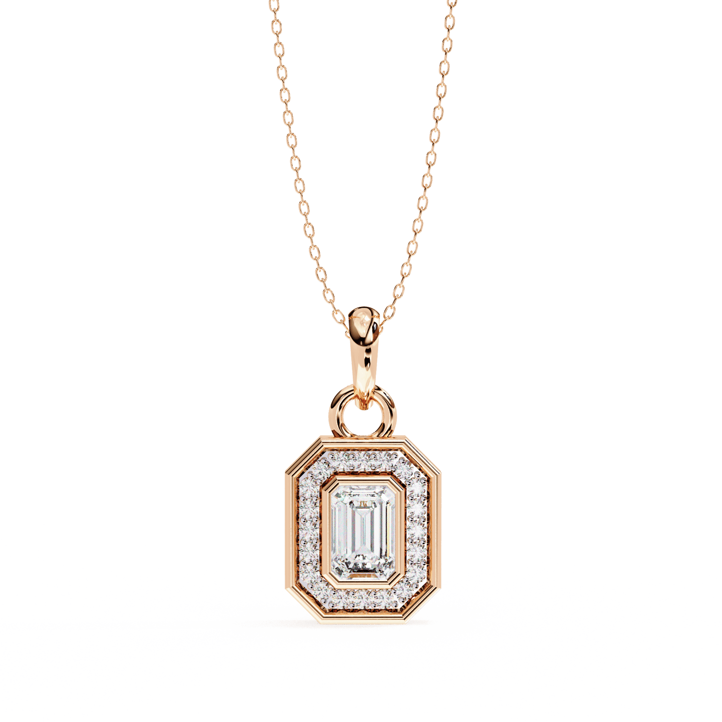 Octagon Shape Emerald Halo Pendant