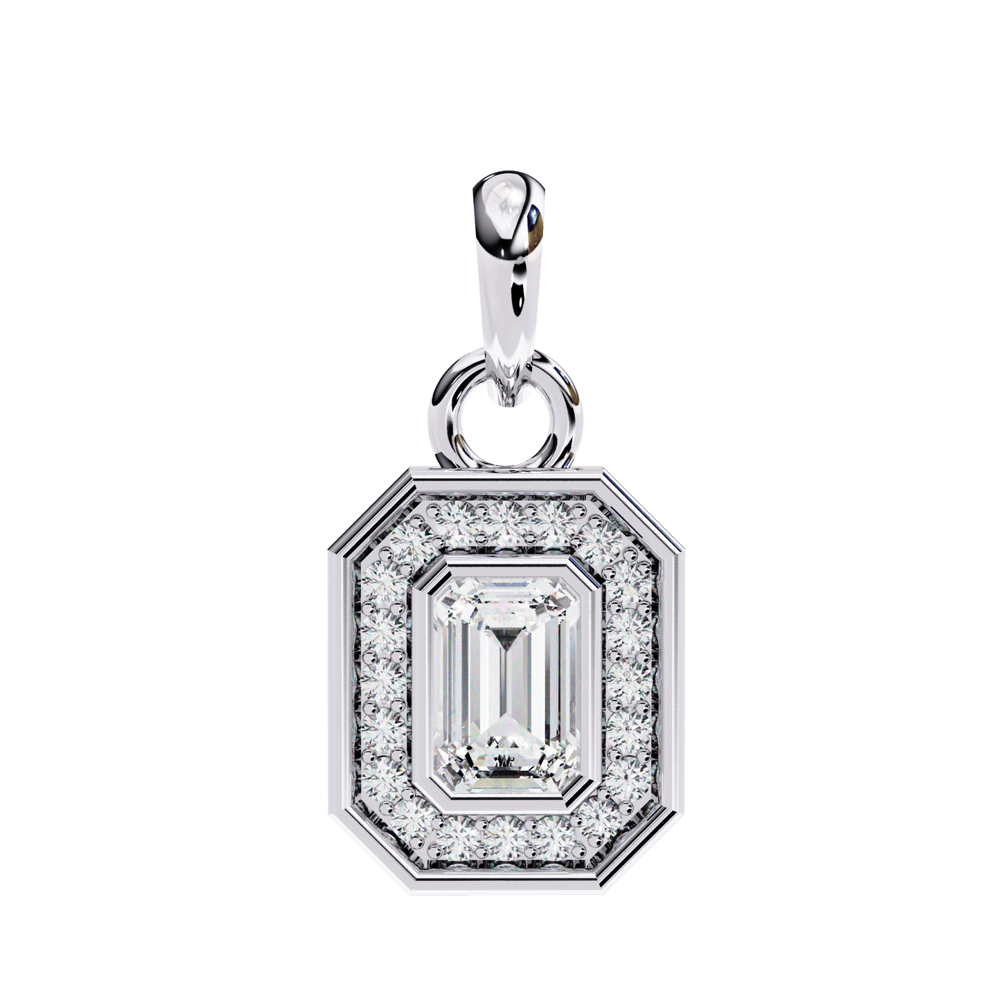 Octagon Shape Emerald Halo Pendant