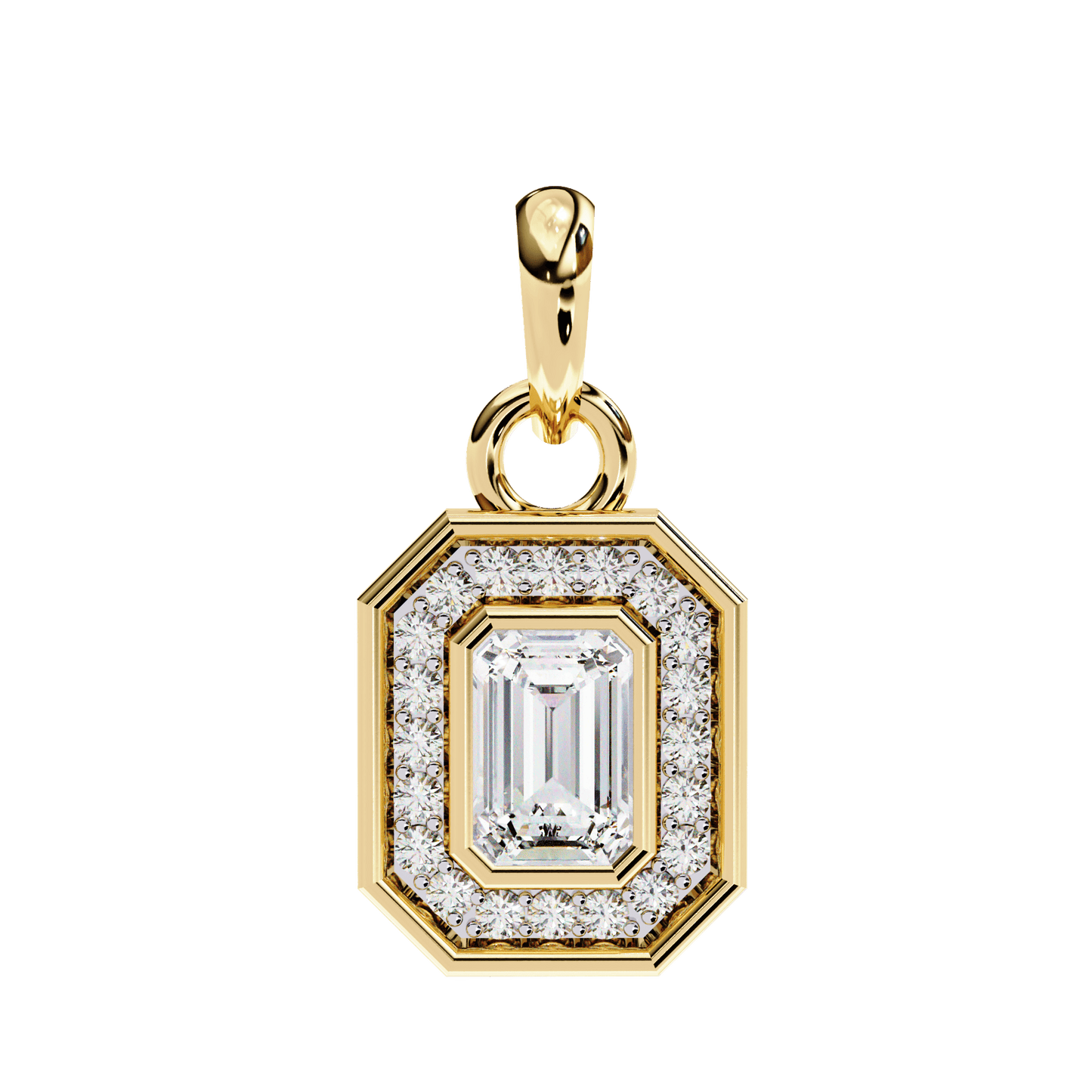 Octagon Shape Emerald Halo Pendant