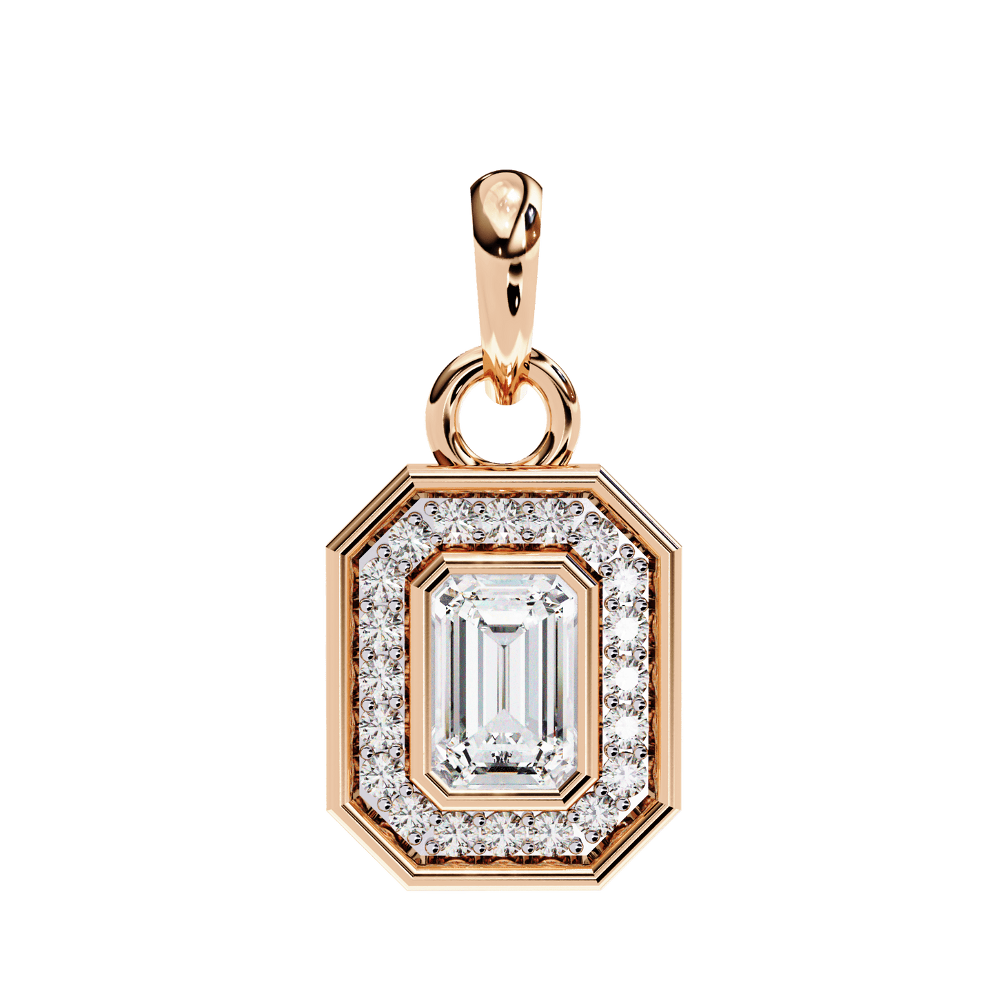 Octagon Shape Emerald Halo Pendant