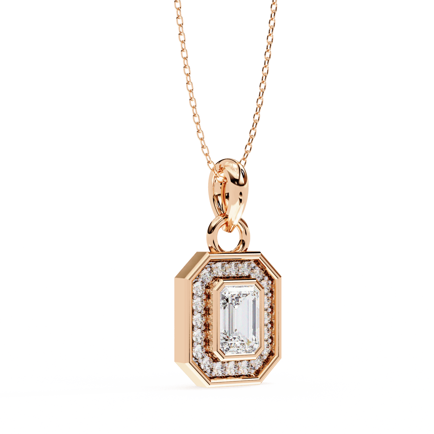 Octagon Shape Emerald Halo Pendant