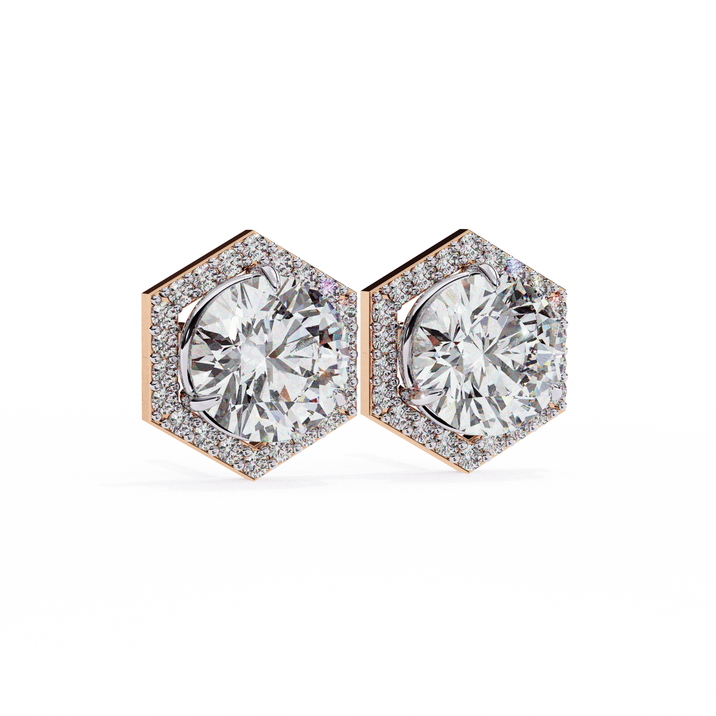 Hexagon 1.94 Carat Round Solitaire Studs