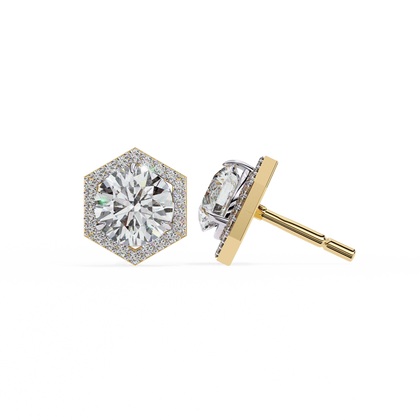 Hexagon 1.94 Carat Round Solitaire Studs