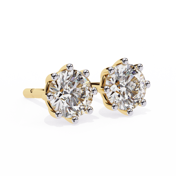 5 Carat each 8 Prong Round Solitaire Earrings