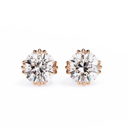 2.01 Carat each Tripple Claw Carat Round Solitaire Earrings