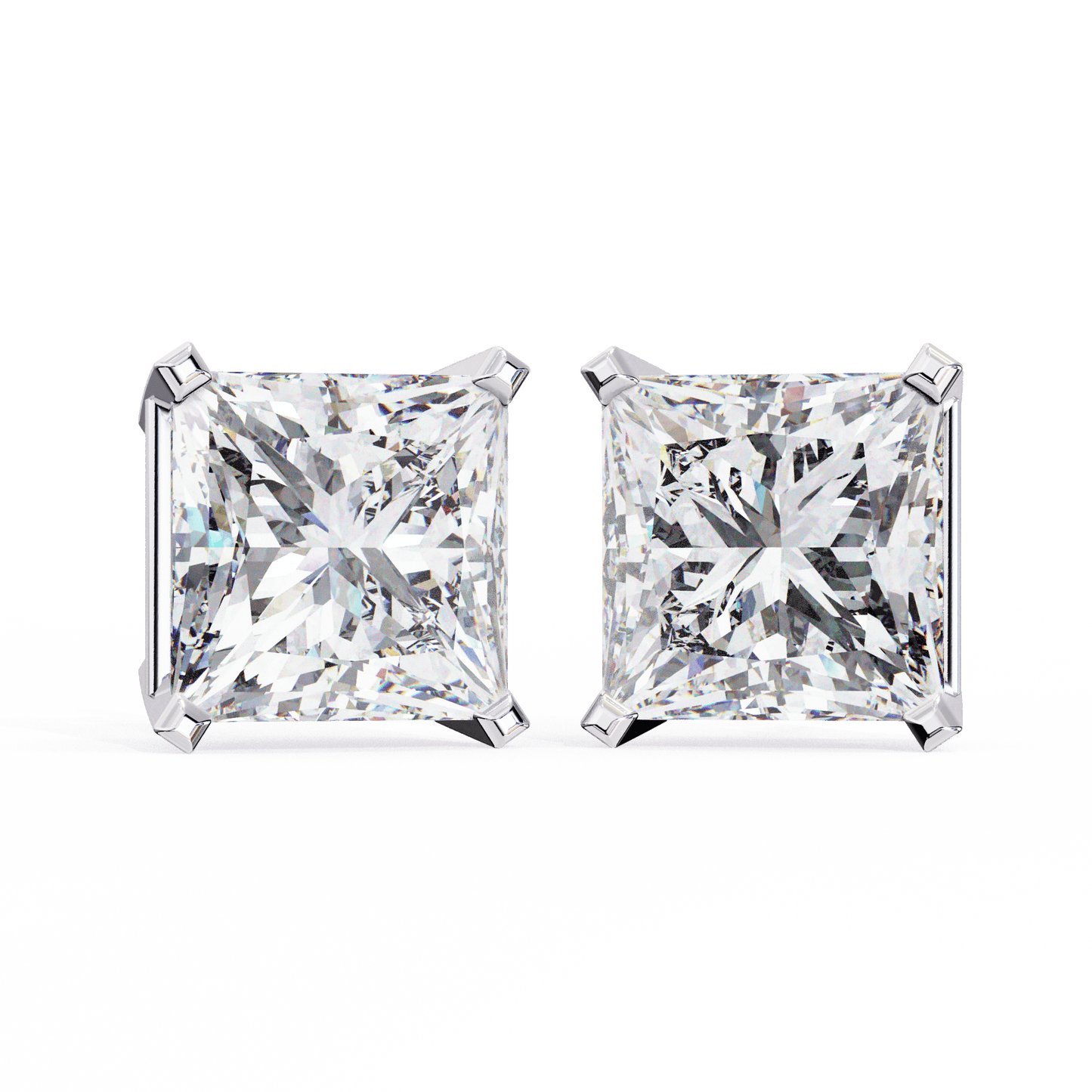 2 Carat Each Princess Cut Solitaire Earrings