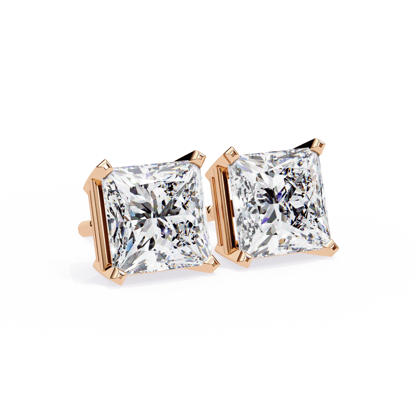 2 Carat Each Princess Cut Solitaire Earrings