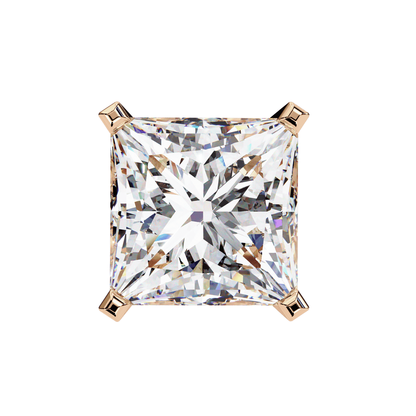 2 Carat Each Princess Cut Solitaire Earrings