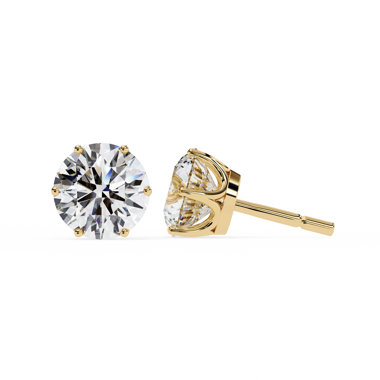 3 Carat each 6 Prong Round Solitaire Stud