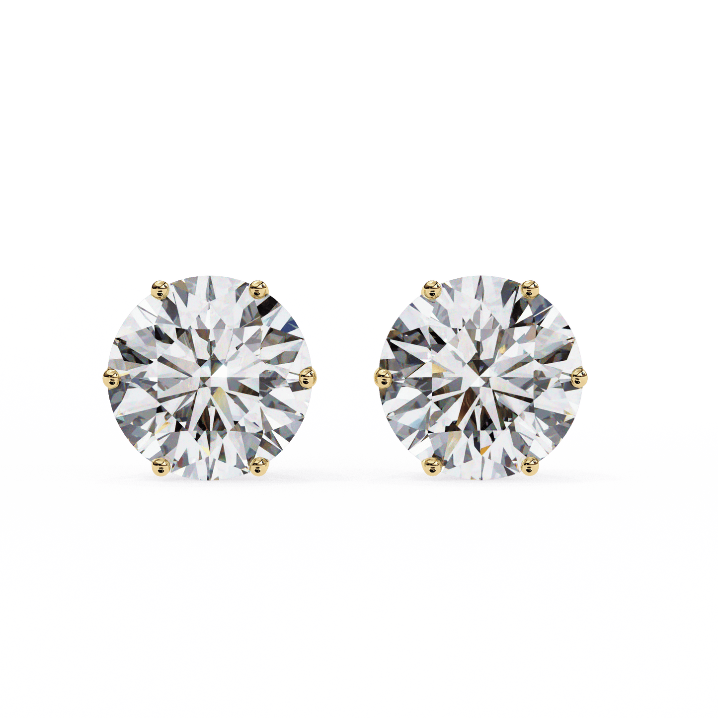3 Carat each 6 Prong Round Solitaire Stud