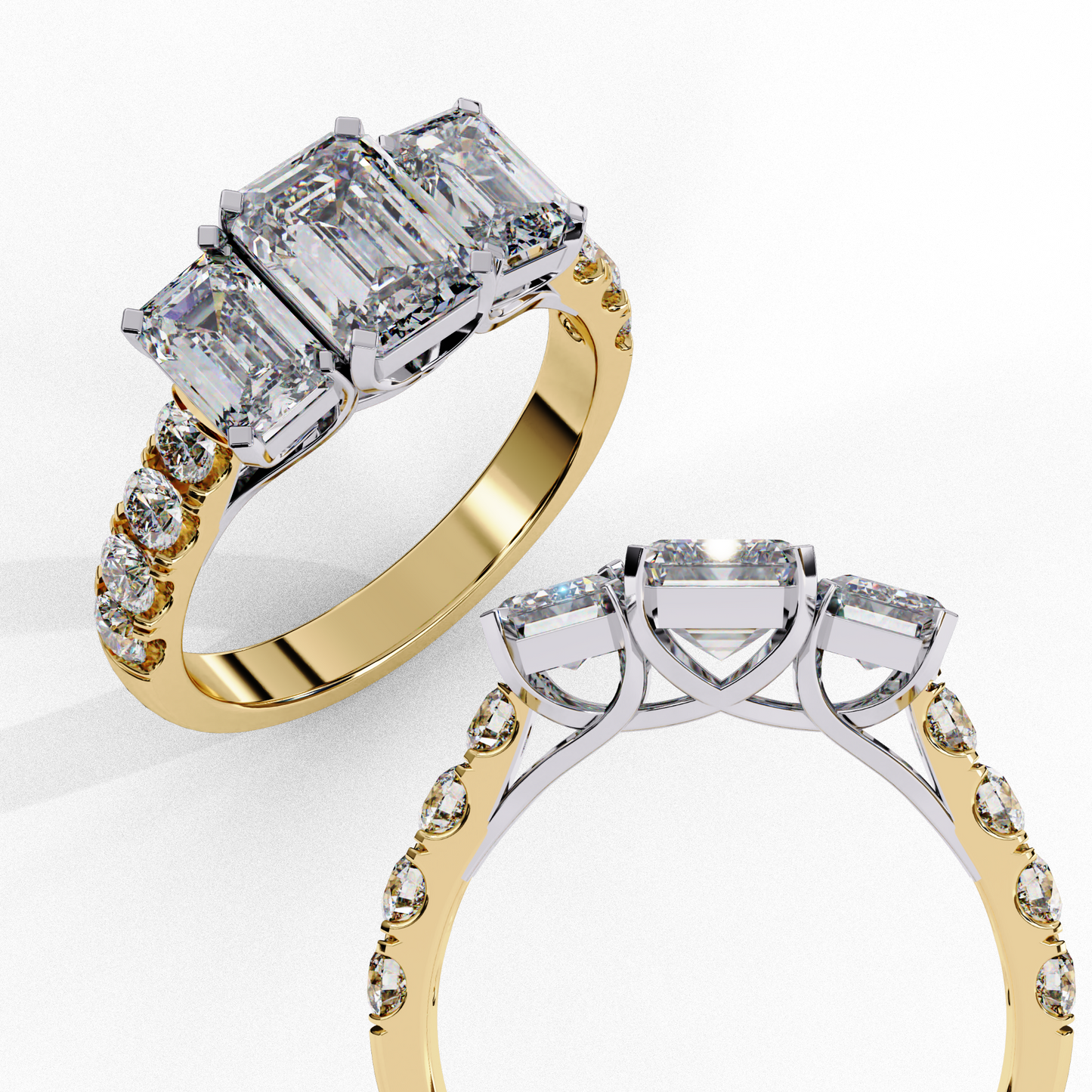 3 Emeralds Solitaire Ring